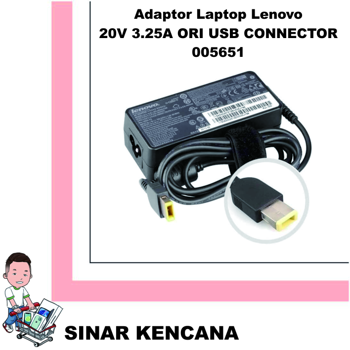 Adaptor Laptop LENOVO 20V 3.25A ORI ( USB CONNECTOR )