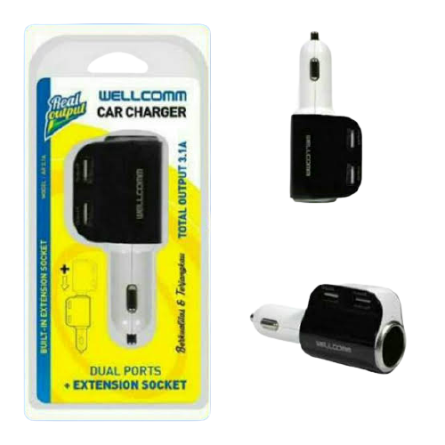 Car Charger Wellcomm USB AR 3.1A Black White