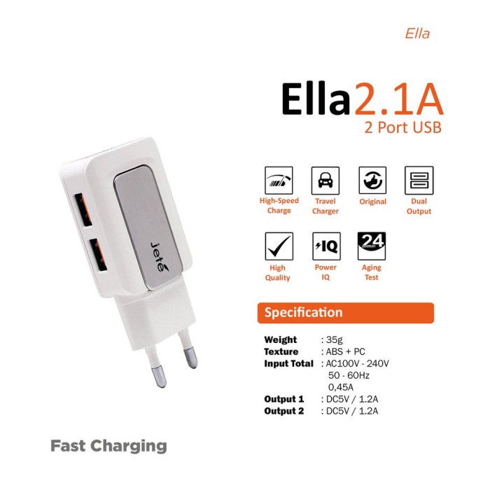 Kepala Charger Batok Jete Ella 2.1A