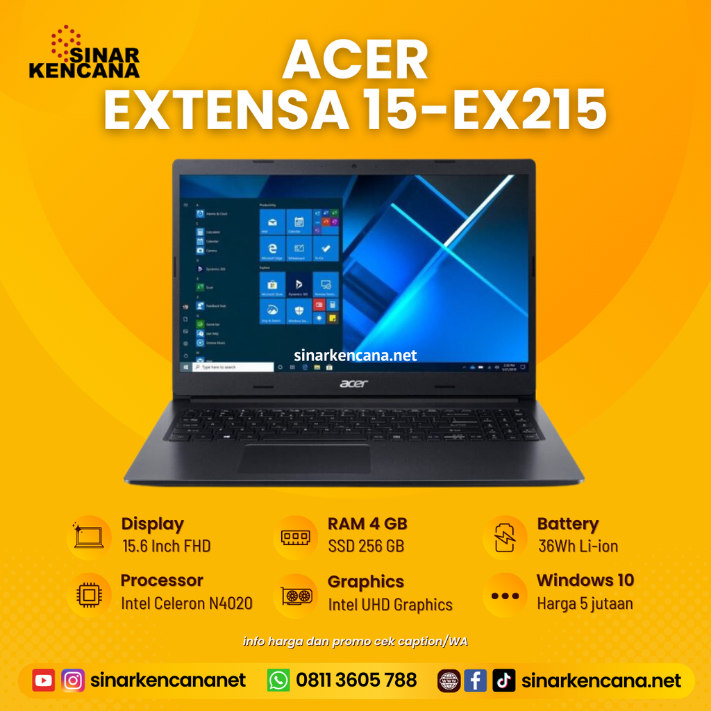 LAPTOP ACER EXTENSA 15-EX215 BLACK N4020/4GB/256GB/15.6"