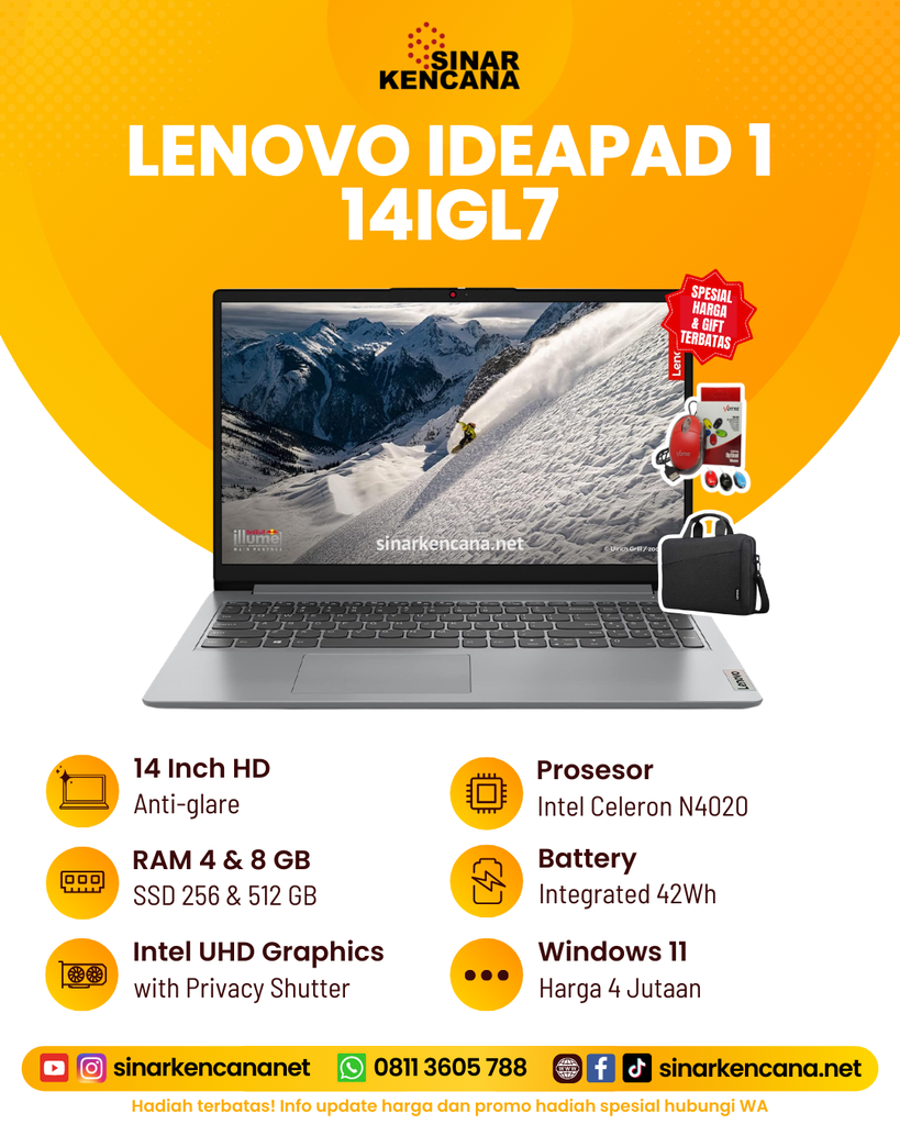 LAPTOP LENOVO IP1-14IGL7 N4020/4GB/256GB/14"/WIN11