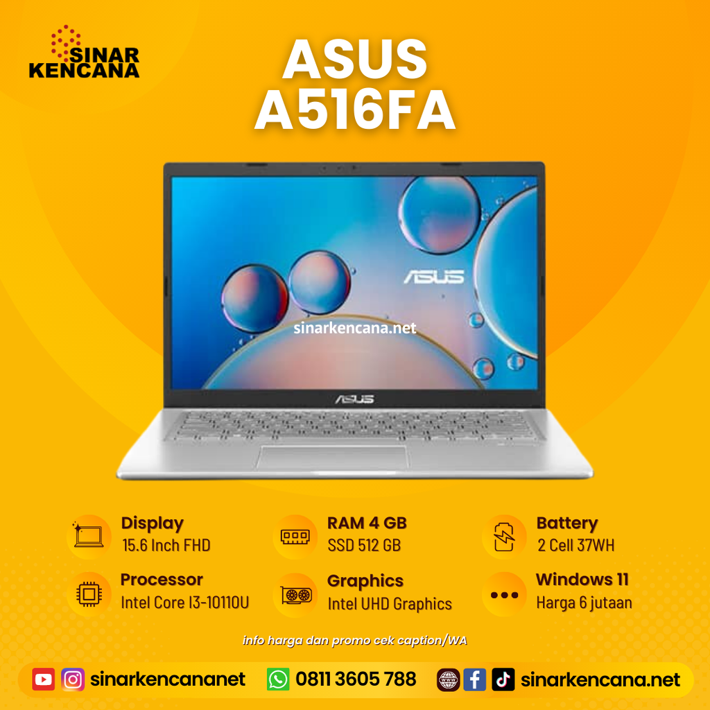 LAPTOP ASUS A516FA I3-10110U/4GB/512GB/15.6"/WIN11