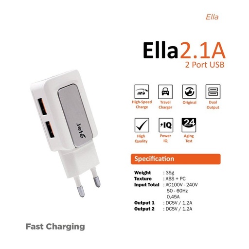 [005336] Kepala Charger Batok Jete Ella 2.1A