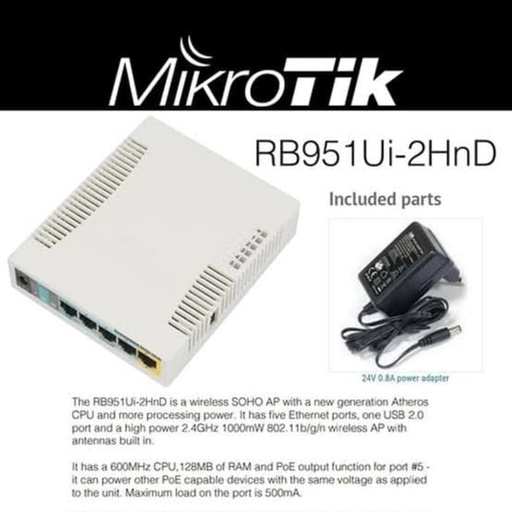 [008401] ROUTER WIRELESS MIKROTIK RB951Ui-2HND (HAP)