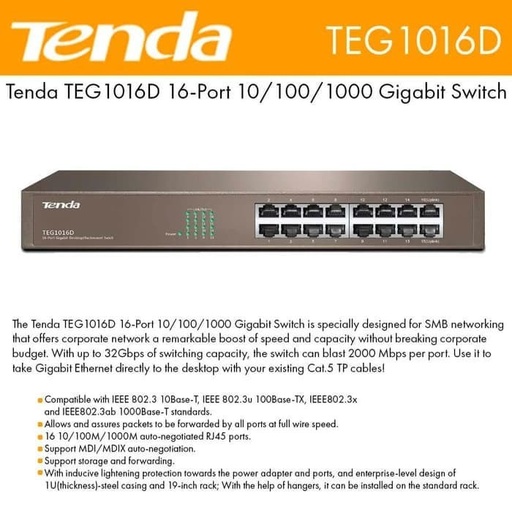 [008289] SWITCH Hub TENDA TEG1016D 16 PORT ( GIGABIT )