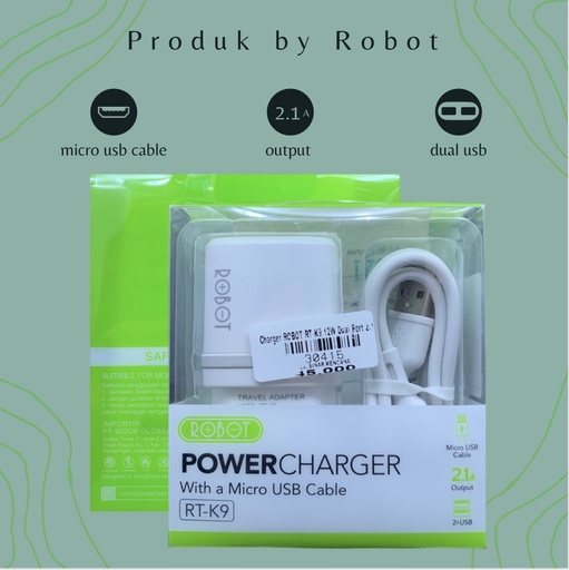 [30415] Charger ROBOT RT-K9 12W Dual Port 2.1AA
