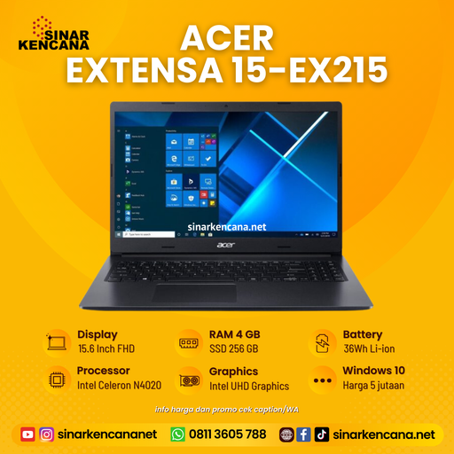 [31080] LAPTOP ACER EXTENSA 15-EX215 BLACK N4020/4GB/256GB/15.6"