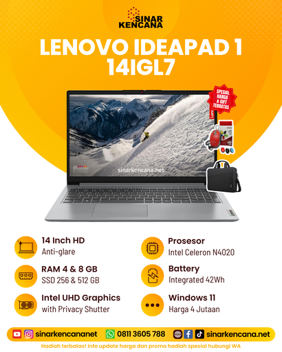 LAPTOP LENOVO IP1-14IGL7 N4020/4GB/256GB/14"/WIN11