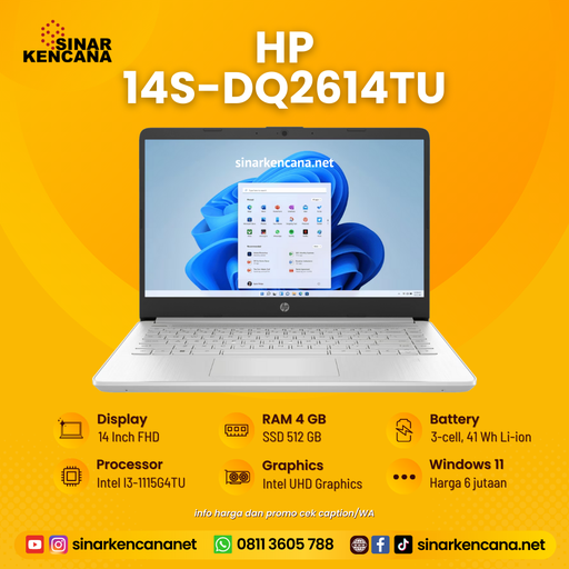 LAPTOP HP 14S-DQ2614TU I3-1115G4TU/4GB/512GB/14" FHD/WIN11