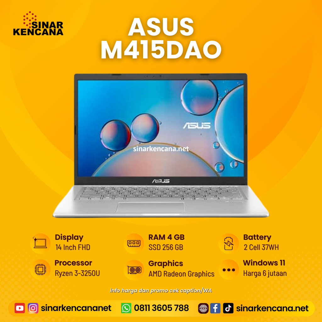 LAPTOP ASUS M415DAO RYZEN3-3250U/4GB/256GB/14" FHD/W11